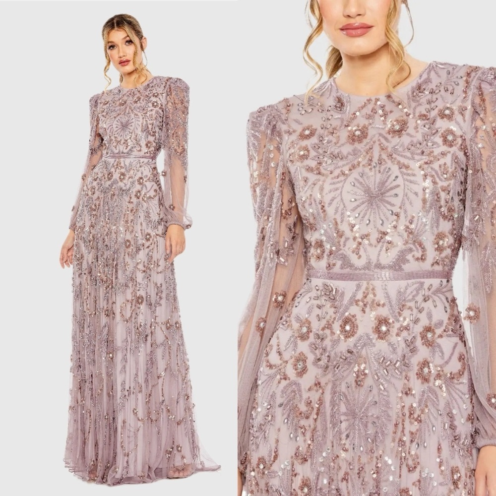 Mac Duggal Embellished Mauve Lilac Maxi Dress